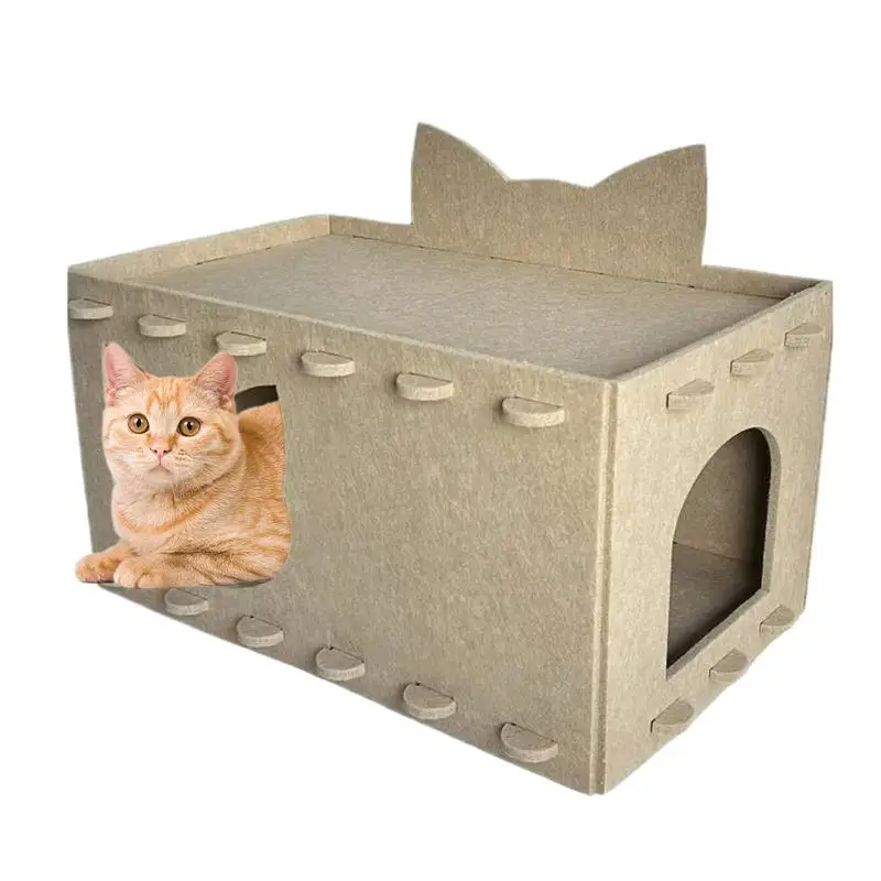 

Cat Scratch House Kitten Felt Hideaway Cave Double Layer Puzzle Assembly Cat Nesting Scratcher House For Camping Home Apartment