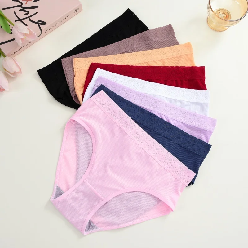 4 قطعة/المجموعة المرأة سلس مثير سراويل داخلية نسائية من الدانتيل بلون كبير الحجم الأم سراويل مريحة تنفس ملخصات مخطط الملابس الداخلية