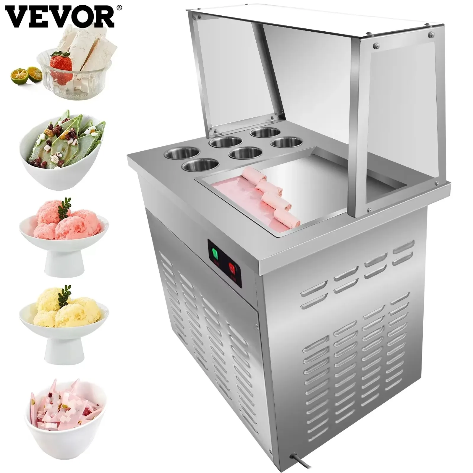 VEVOR Fried Ice Cream Roll Machine Kommerzielle Eismaschine mit Kompressor und Schaber für Eis und gefrorenem Joghurt