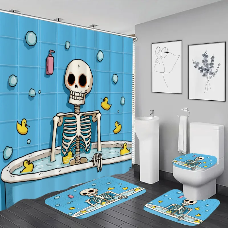 

Набор для ванной комнаты из 4 предметов, занавеска для душа с 12 крючками, напольный коврик, коврик для контура унитаза и коврик для крышки унитаза, украшение для ванной комнаты, ванная комната