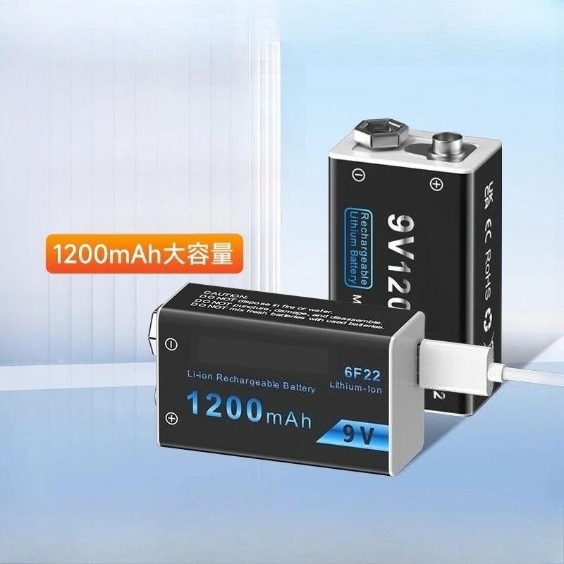 Rechargeable Battery 6F22 9V Micro USB Charging Batteries for Metal Detector Microphone Toy Multimeter 1200mAh 9V Battery