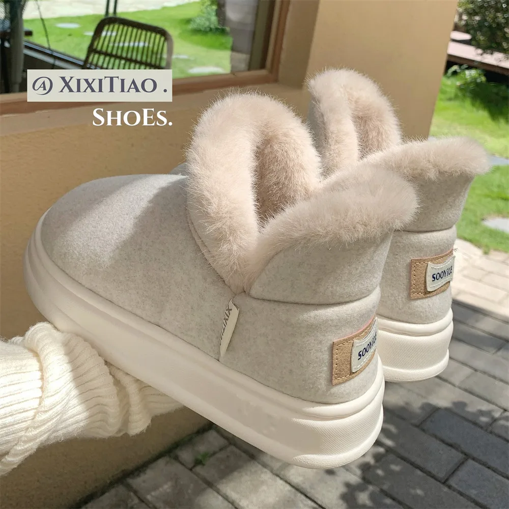 New thickened snow boots outdoor simple fashion men and women winter Internet celebrity velvet warm couple cotton boots