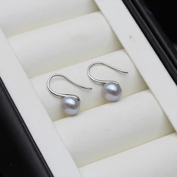 Wedding Gray Natural Pearl Earrings,black Trendy 925 Sterling Silver Freshwater Pearl Earrings For Women