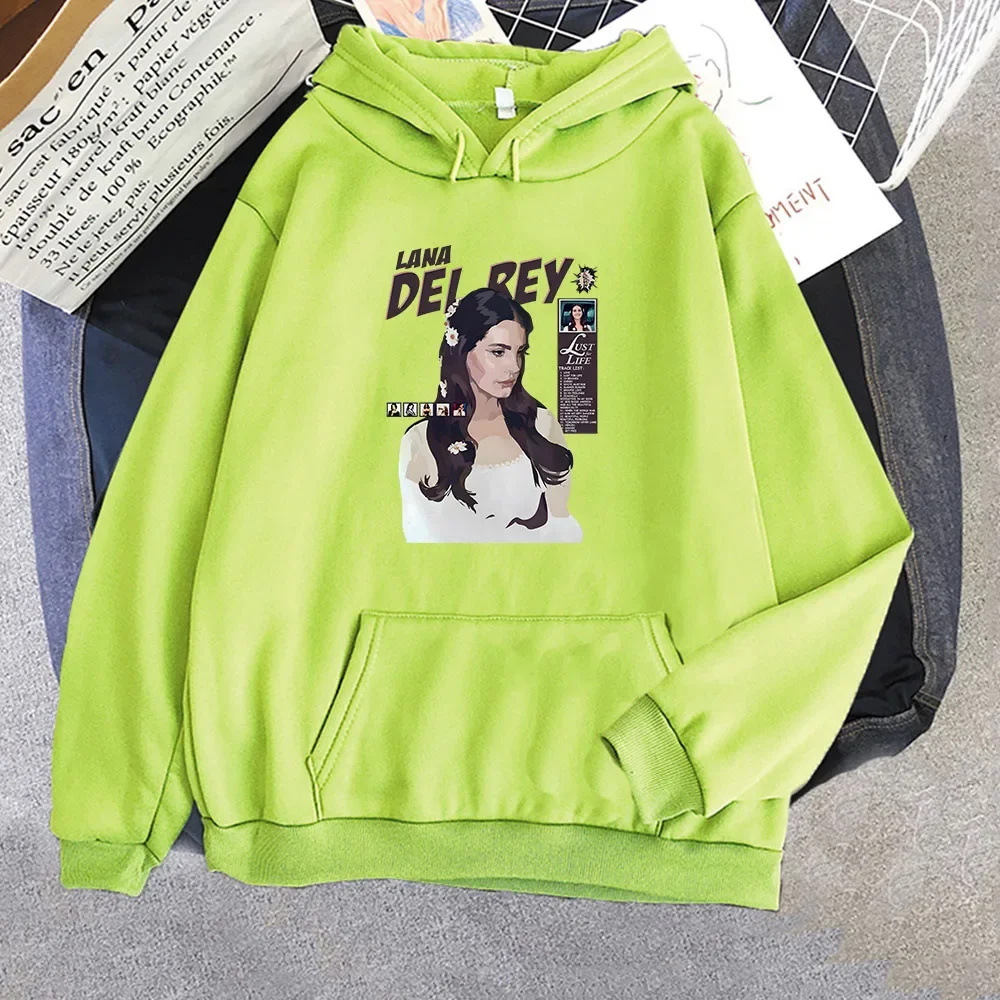 Singer Lana Del Rey Printing Hoodies Casual Long Sleeve Men Sweatshirts Cartoon Winter Pocket Fleece Pullovers Male Winter Hoody