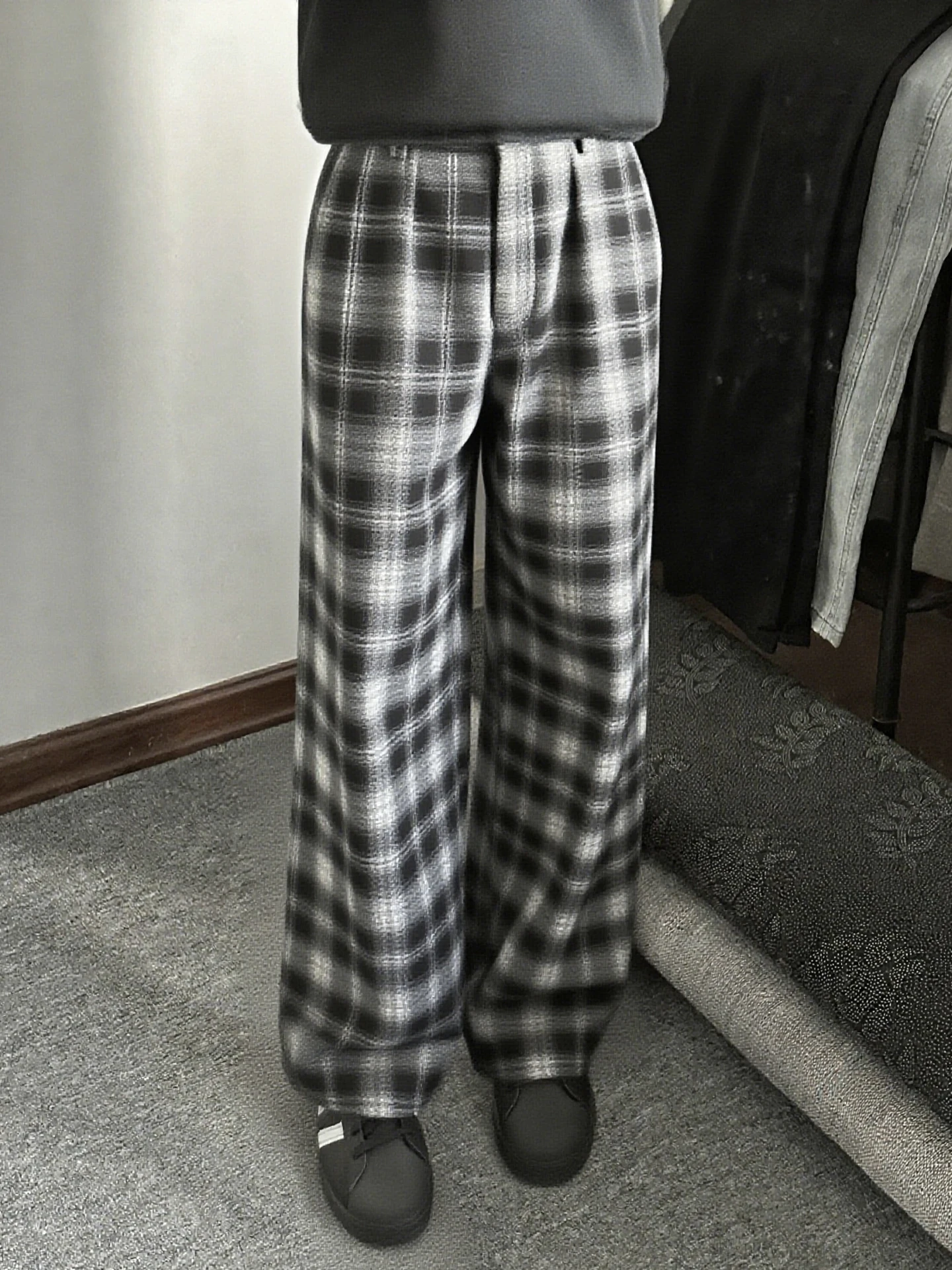 

Cleanfit Men's Plaid Wide Leg Pants Autumn American Sle Casual Straight Cut Trousers Drapey Comfortable Workwear Polyester ...