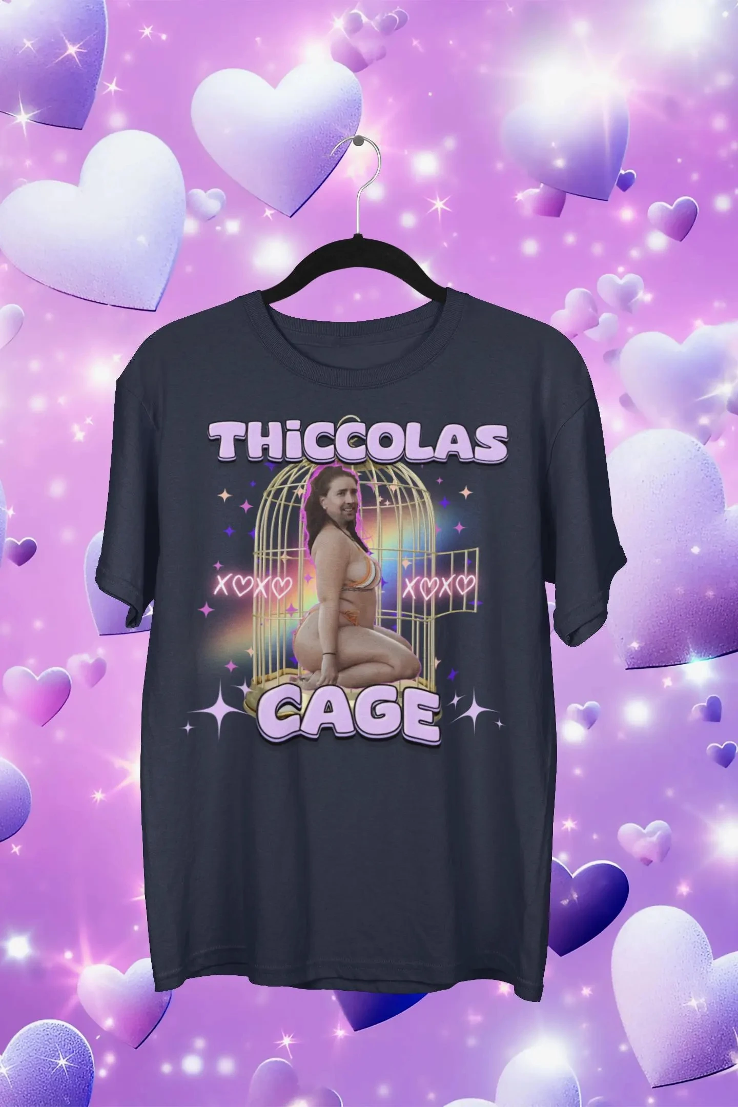 Thiccolas Cage Funny Meme Shirt Gag Tshirt Unhinged Gift Inappropriate Cursed Celebs Celebrities Offensive Raunchy Stupid Shirt