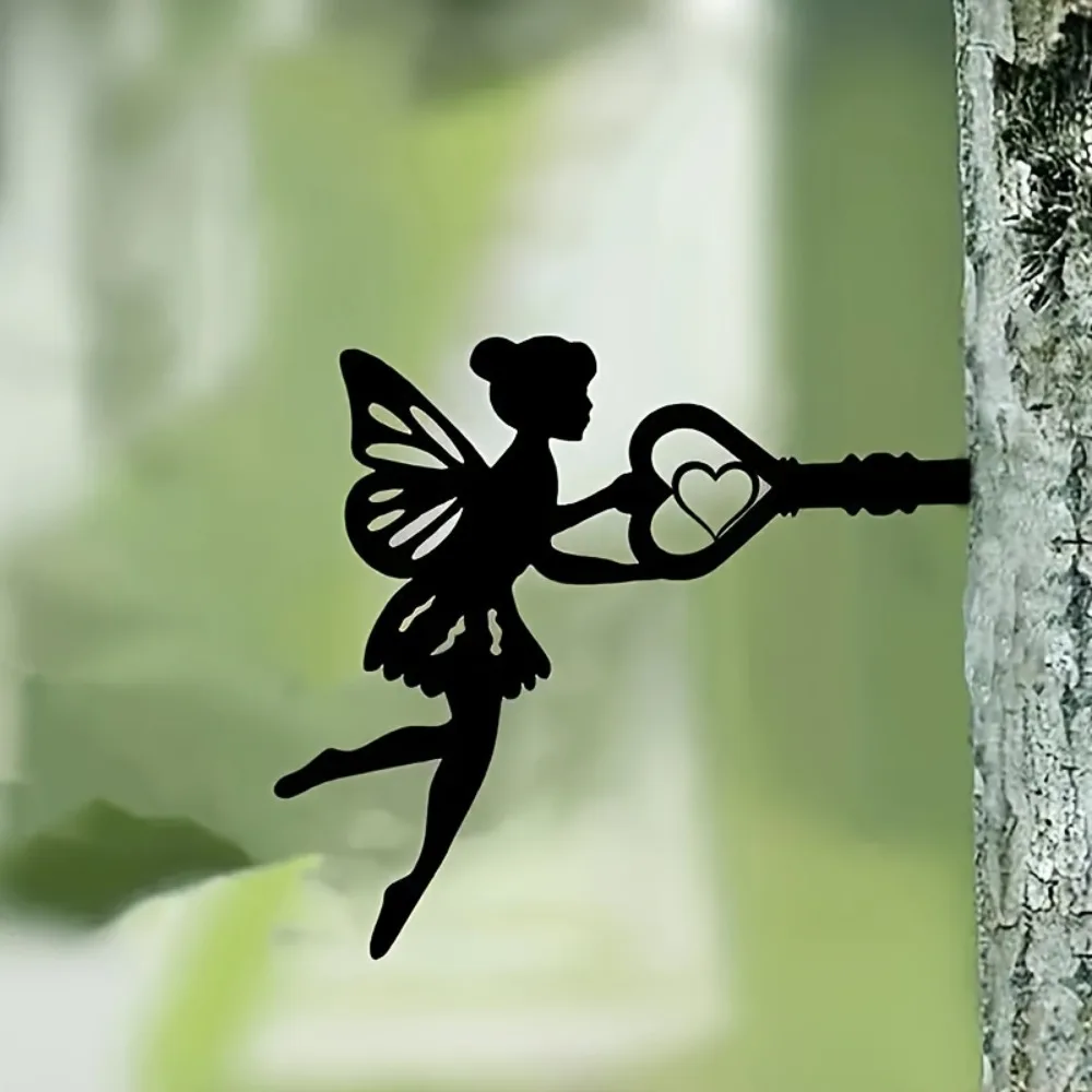 1 enchanting metal fairy silhouette wall art - whimsical iron garden and fence decoration, perfect for outdoor spaces