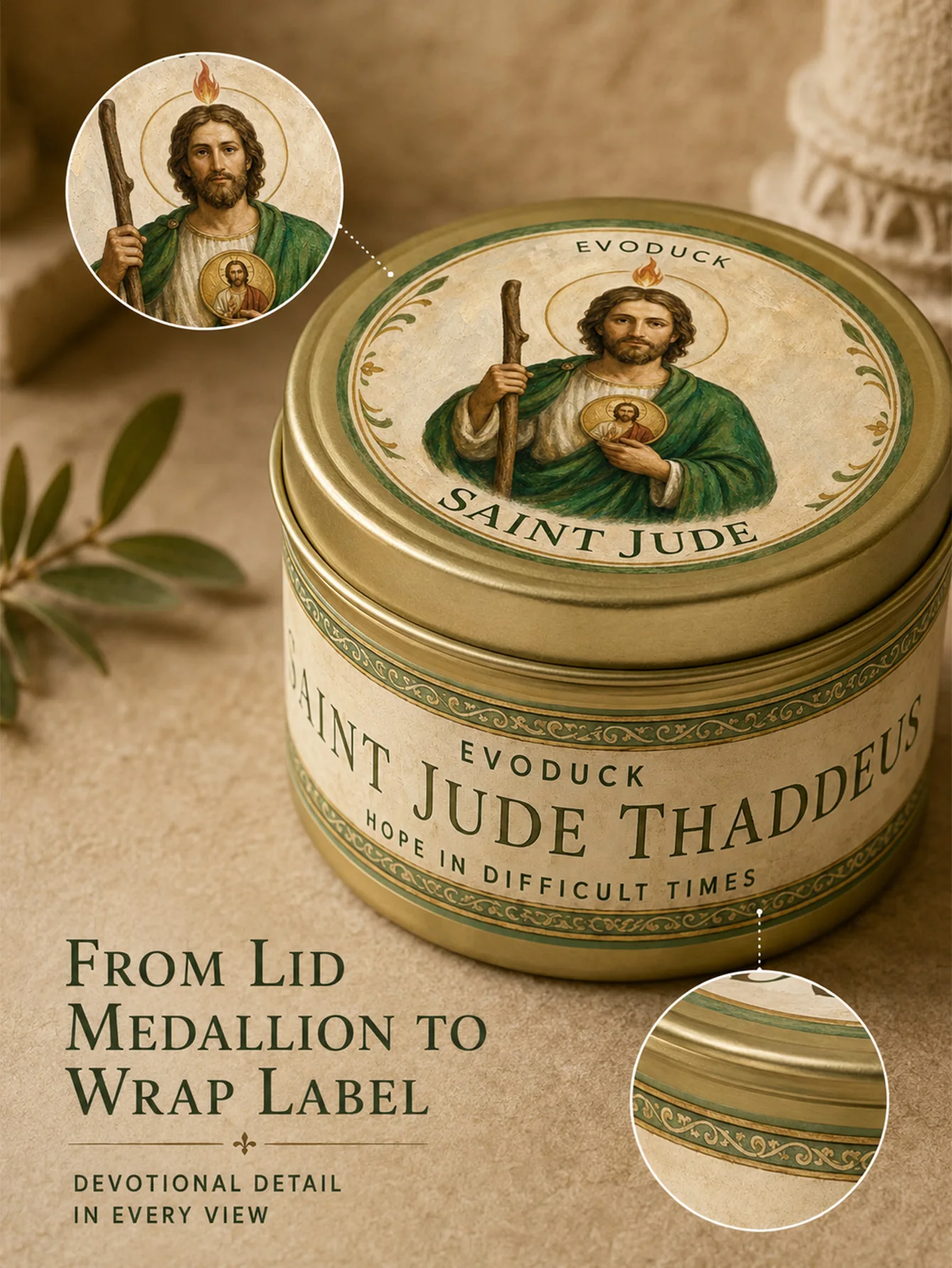 Saint Jude Thaddeus Candle San Judas Tadeo Vela Patron Saint 3pcs Gold Tin Catholic Prayer Scented Candles with Prayer Guide Gift Box Hope in Difficult Times Religious Altar Decor Encouragement Christian Gifts for Women Men Friends Family