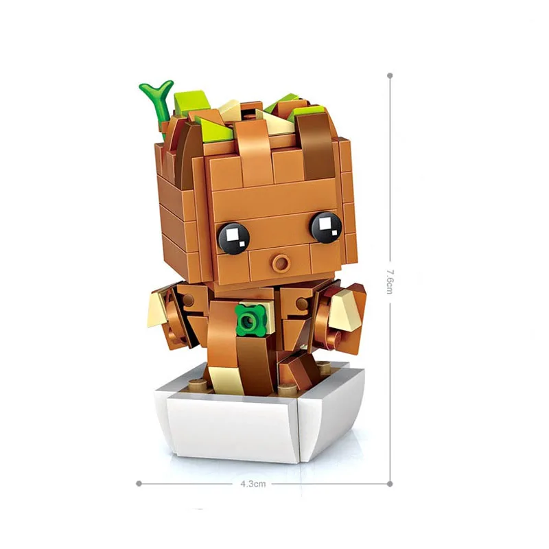 Superhero Square Head Building Blocks Action Anime Figure Groot Spider Man Image Dolls Puzzle Assembly Toy Bricks Children Toys