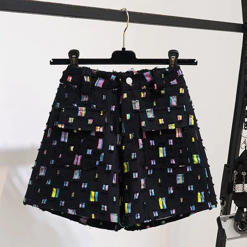 2024 New Summer Be All-Match Stylish High Waist Shorts Women Colorful Wide Leg Short Pants Fashion Chic Ladies Short