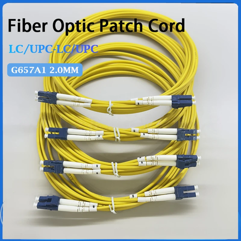 KATORD Cable de Fibra Óptica de 1/2/3 Metros OEM LC/UPC a LC/UPC, SM G652D DX Core 2.0mm con Cubierta Amarilla LSZH para Telecomunicaciones