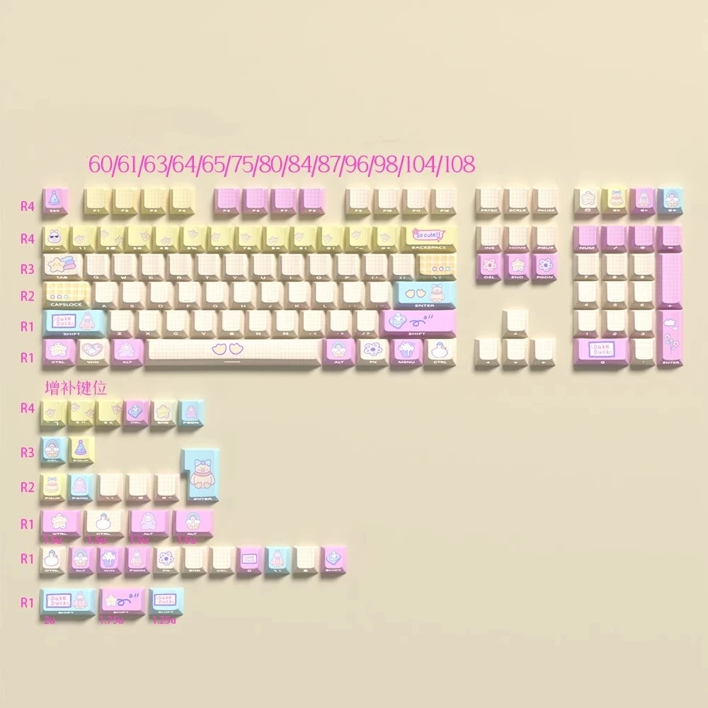 

1 Set Water Swimming Cute Duck Keycaps PBT Dye Subbed Key Caps Cherry Profile Side Printed Backlit Keycap For 75 87 Wooting60he