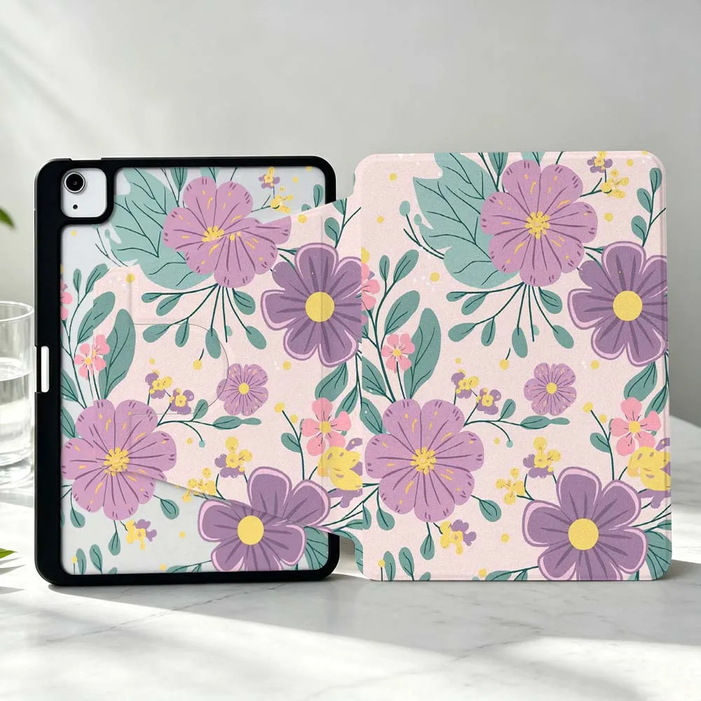 Luxurious Beautiful Flowers For iPad Pro Air mini 6 5 4 12th M5 M4 M3 M2 A16 A17Pro 360° Rotation Stylus Storage Tablet Case