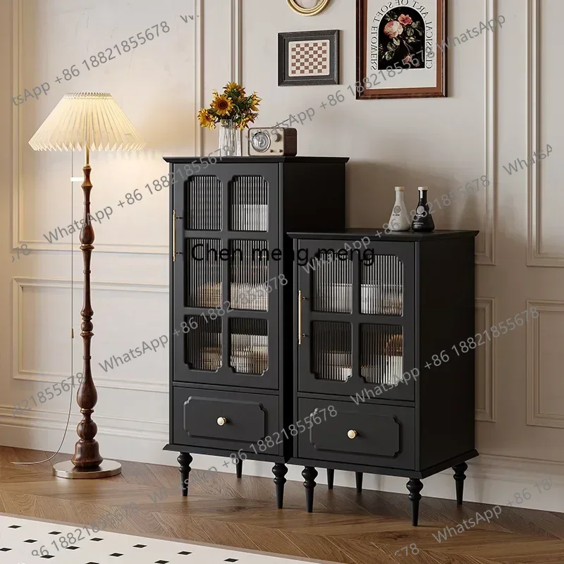 

American Retro Dining Sideboard Living Room Cabinets Black Multifunctional Wine Cabinet Glass Storage Cabinet Drawer Furniture