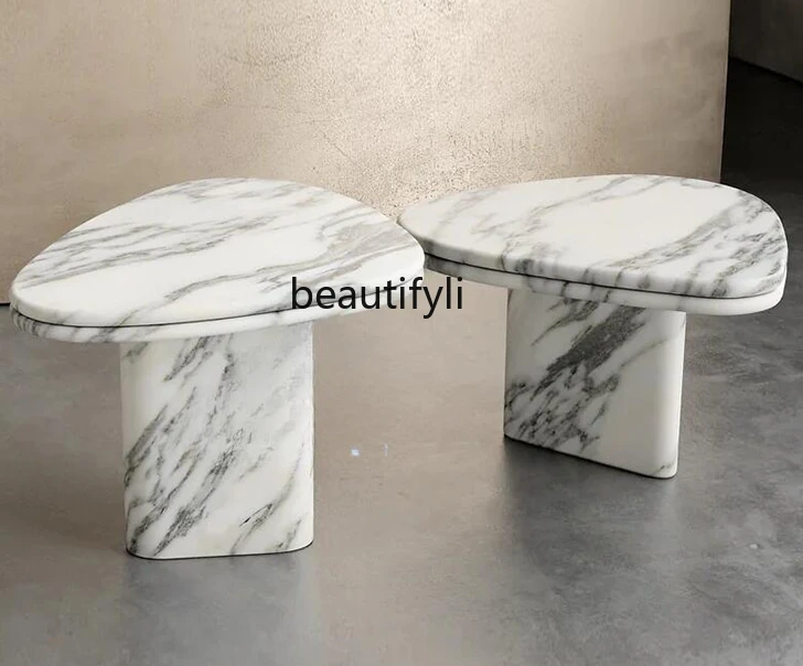 Italian Minimalist Light Luxury High-Grade Arabescato Marble Shaped Combined Tea Table Creative Luxury Stone Side Table