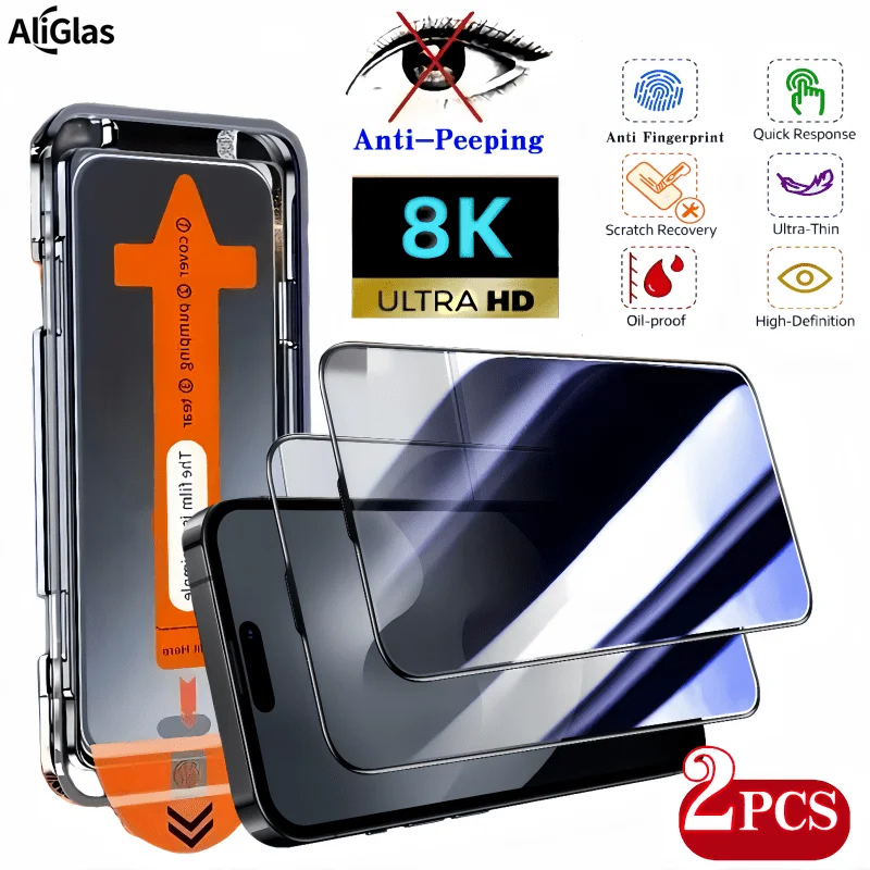 2 Stück Vollständige Abdeckung Privatsphäre gehärtetes Glas Displayschutzfolien für iPhone 17 16 15 14 Pro Max 13 12 Mini 11 Pro XR XS Glasfolie