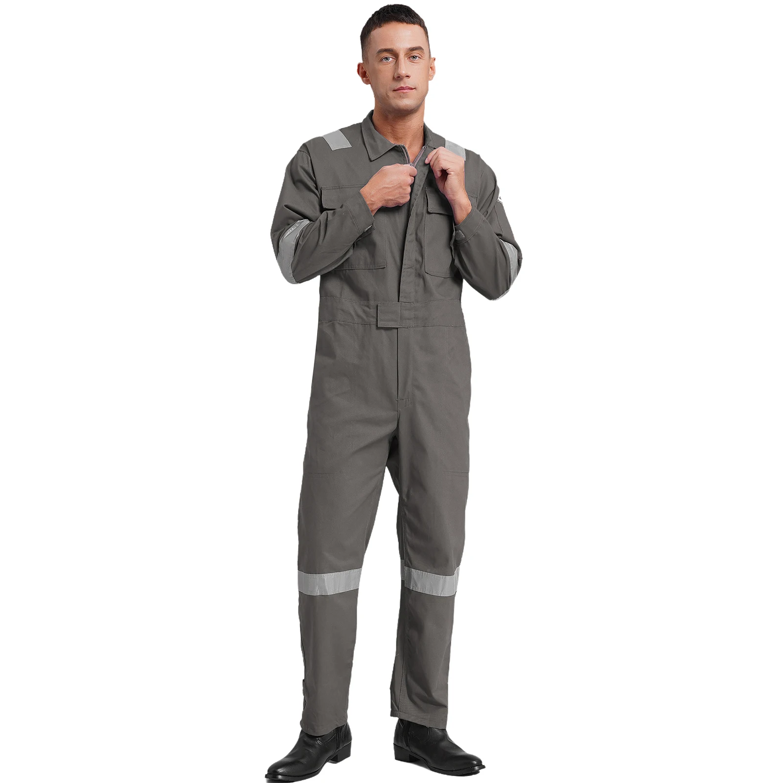 Macacão leve mecânica de trabalho masculino, macacão manga comprida, uniforme de trabalho, tiras reflexivas, jardineira contra poeira, 1 pc