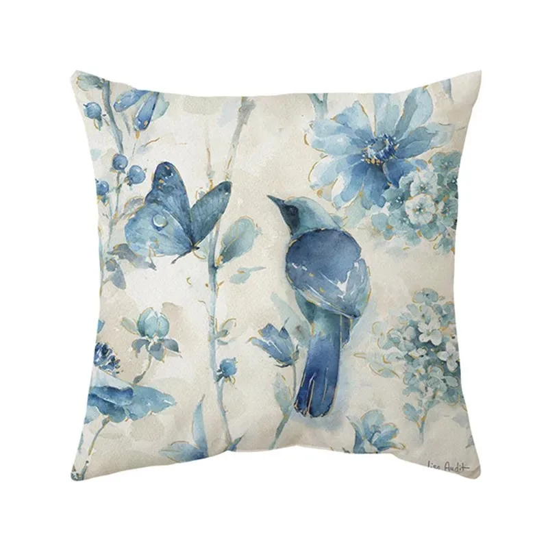 Funda de cojín de poliéster con estampado de hojas de ginkgo, funda de almohada decorativa para sofá, decoración del hogar