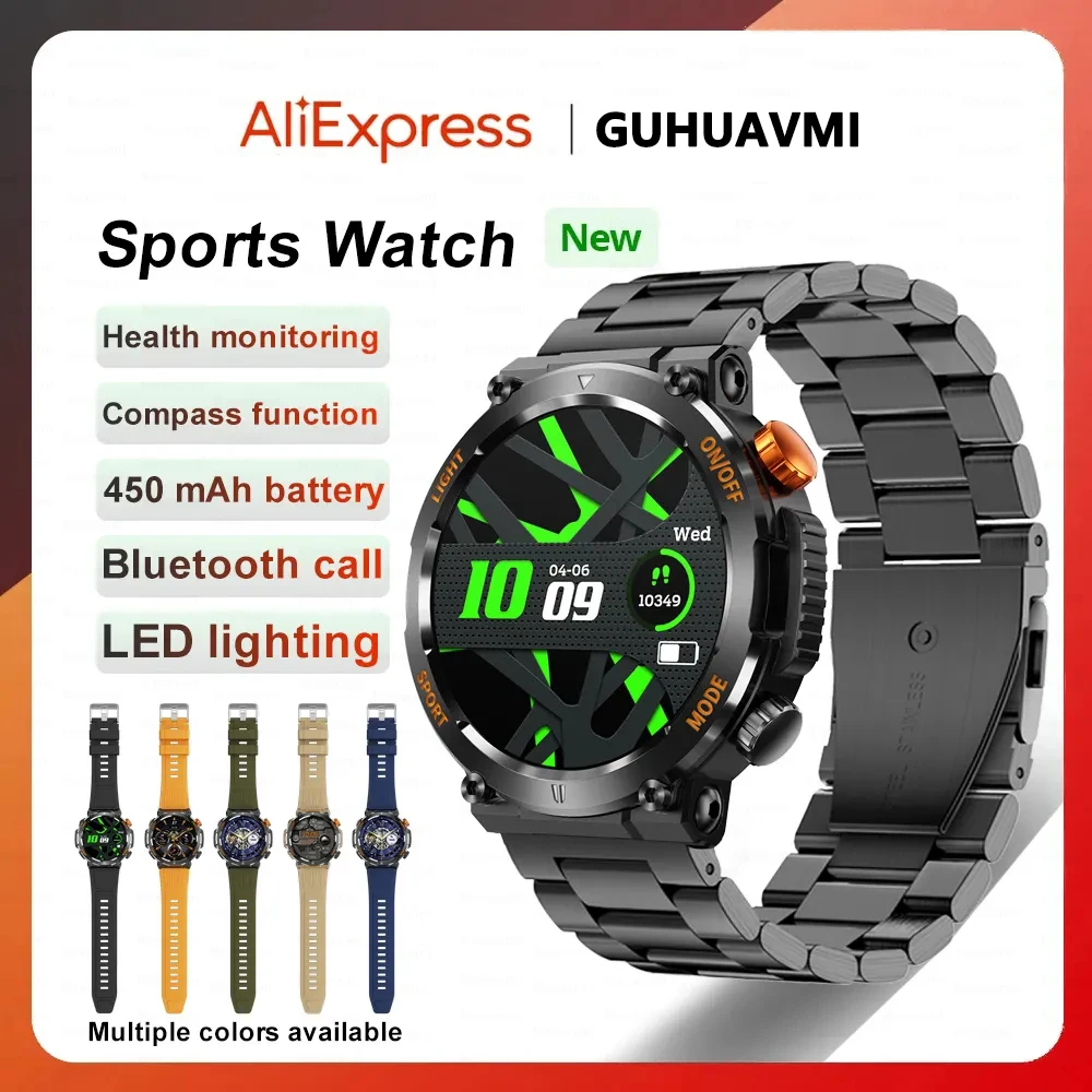 Military Smartwatch Men 450 mah Battery Fitness Tracker Compass Heart Rate IP67 Waterproof Bluetooth Call Sport Smartwatch Clock