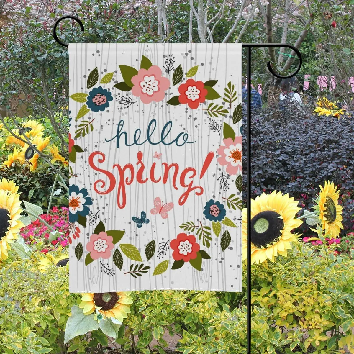 ALAZA U Life Hello Spring Floral Flowers Leaves Garden Yard Flag Banner for Outside House Flower Pot Double Side Print 12 x 18 I