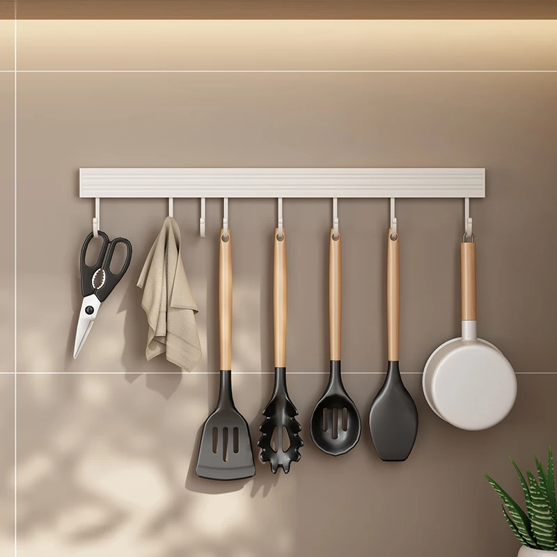 White Removable Hooks Kitchen Organizer Towel Holder Spoon Rack Bathroom Accessories Kitchen Storage Supplies No-Drilling