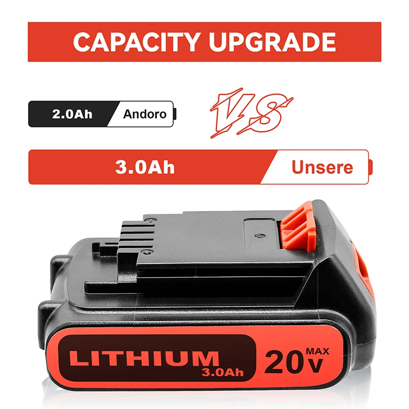 For BLACK & DECKER 20V 3000mAh Rechargeable Lithium Battery for LB20 LBX20 LBXR20 LBXR2020 LB2X4020-OPE Power Tools and Charger