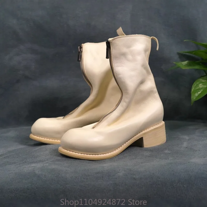 

Роскошные мужские ботинки челси из натуральной кожи, рыцарские ботинки на молнии спереди, уличная рабочая обувь, женские модные высокие сапоги премиум-класса