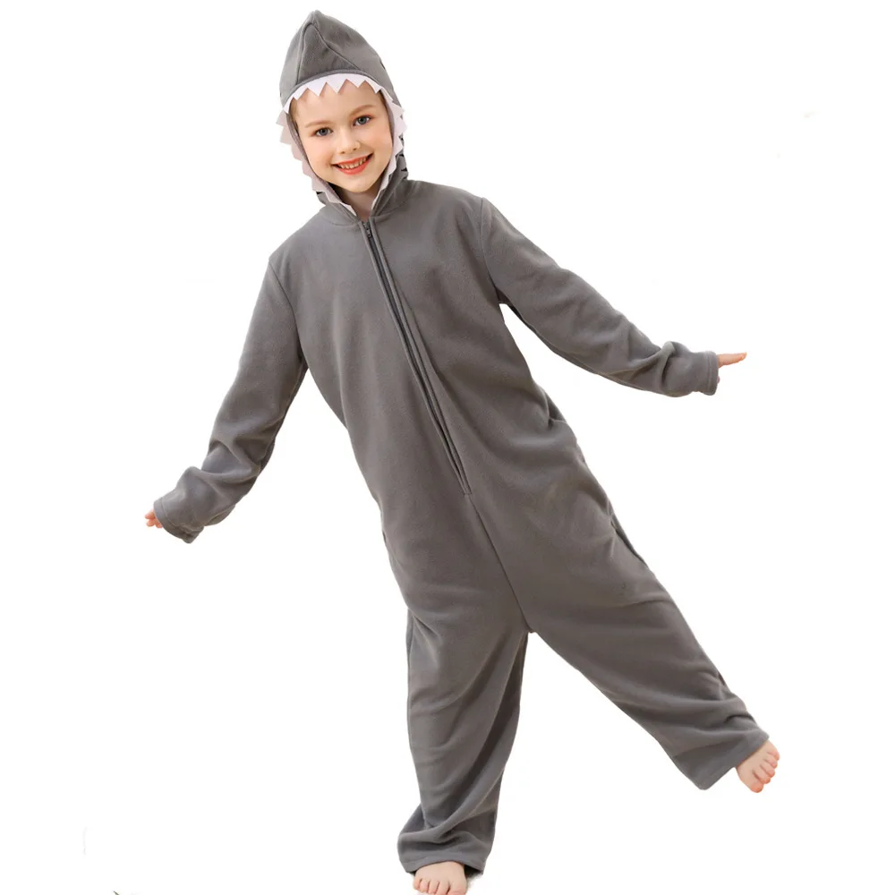 Boy Halloween Outfit Animal Role Play shark dog Cosplay Cute grey Jumpsuit Costume Outfit Kid pet Halloween