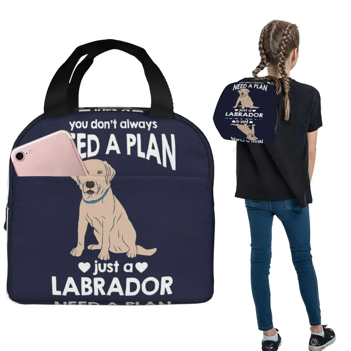 

Labrador Cute Dog Insulated Lunch Bag for Women Kids Portable Food Boxes Thermal Lunch Box Tote