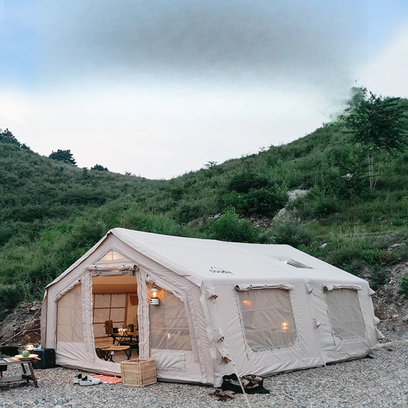 

Large space cotton overnight camping inflatable tent outdoor rain and sun protection