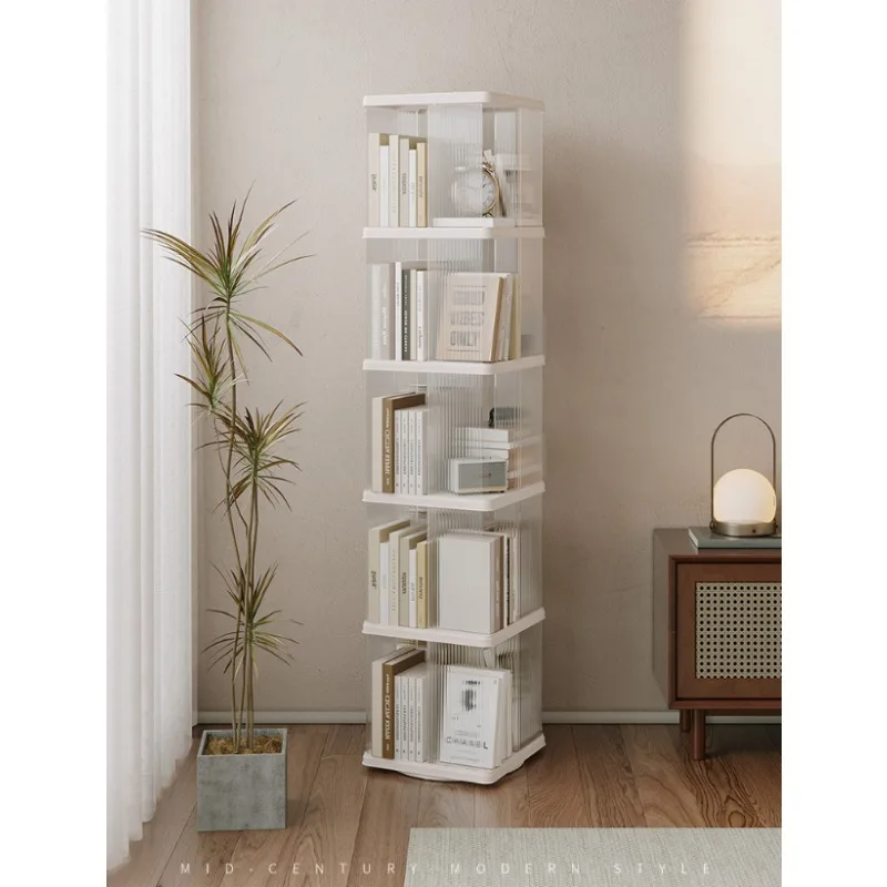 

Rotating Bookshelf - Floor Storage Shelf with Transparent Multi-Layer Children's Bookcase Wheeled Mobile Picture Book Stand