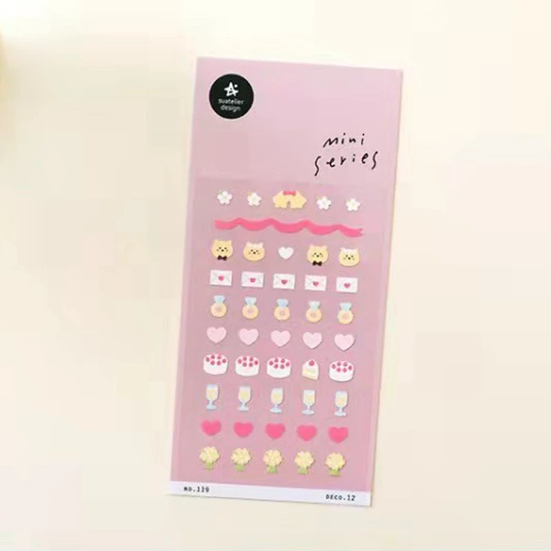 Suatelier Mini Sticker Junk Journal Korean Cute Cake Heart Bear Scrapbooking Stickers Craft Supplies No.119 Notebook Decoration