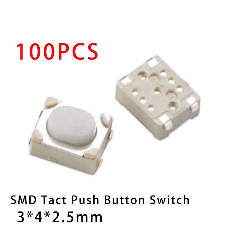 Microinterruptor táctil SMD, 3x4x100mm, 3x4x2,5mm, 2,5 unids/lote