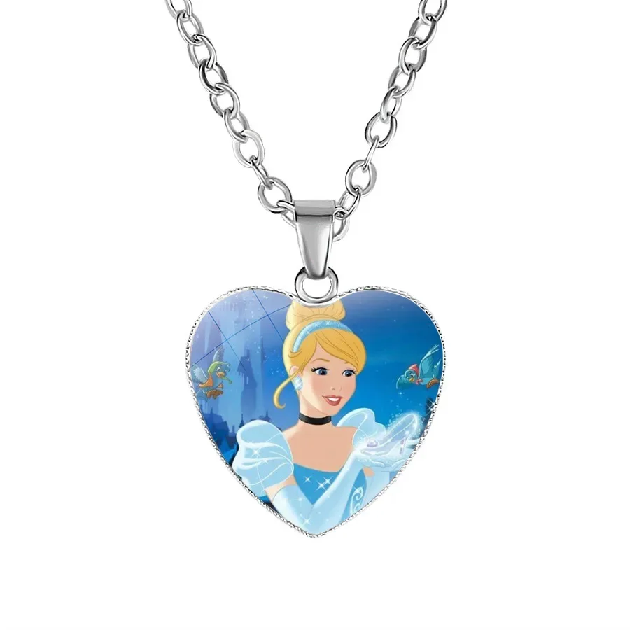 Collar de Frozen de Disney para niños, colgante de figura en forma de corazón de princesa Elsa y Anna, accesorios de dibujos animados de navidad, regalos para niñas