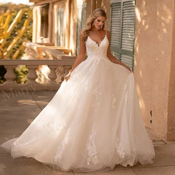 2024 Elegant Beautiful A Line Women's Wedding Dresses Sexy Spaghetti Straps Lace Appliques Bride Gowns Sleeveless Robe De Mariée