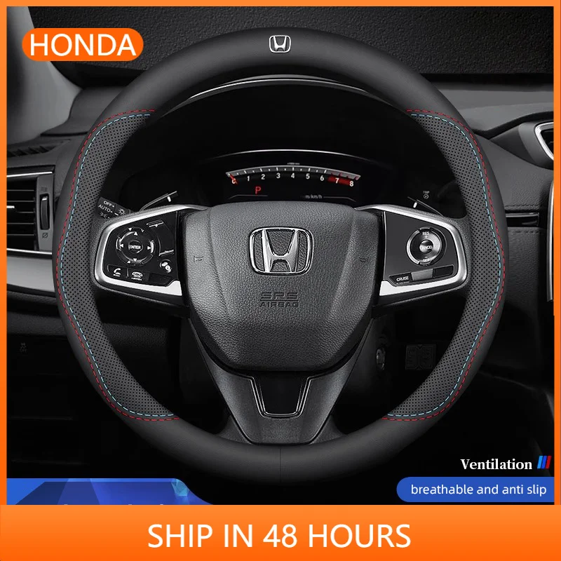 Housse de volant de voiture en cuir, anneau intérieur en caoutchouc antidérapant, pour Honda Civic Fit Jazz Accord Pilot CRV Odyssey Passport City HRV