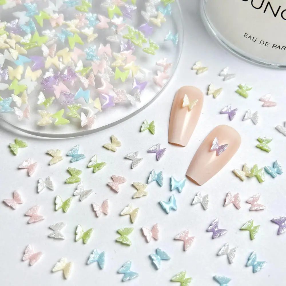 60PCS 3D Solid Color Minimalist Resin Butterfly Nail Art Decorations Creative Shining Simulated Butterfly Nail Charms DIY Nails
