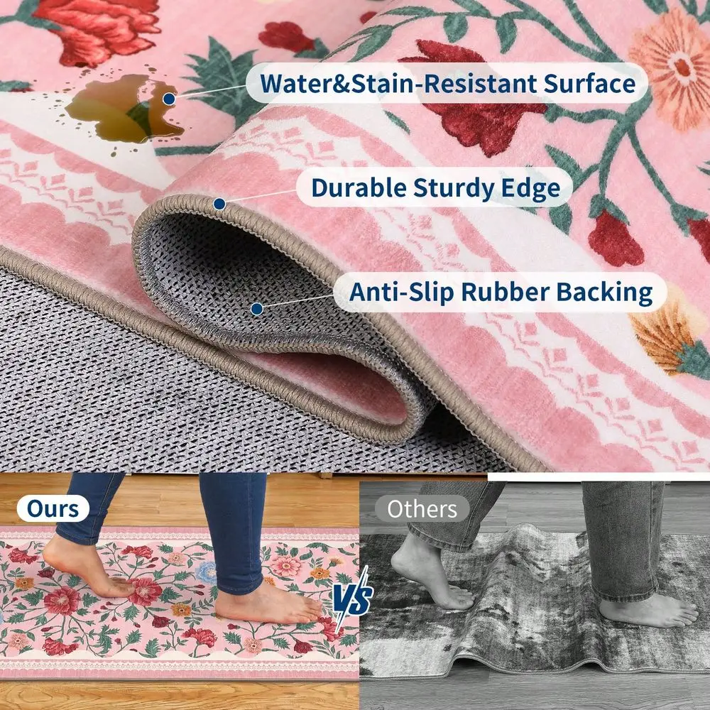

Print Rug, Modern Washable Area Rug, Soft, NonSlip, Bordered Floral Rug, UltraThin, Foldable, Interior Decor Rug For Dining Roo