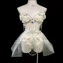 Sparkly Rhinestone Beading Bikini Gauze Skirt Electric Music Festival Party Dance Costume Sexy DJ Gogo Stage Performance Clothes - AliExpress 