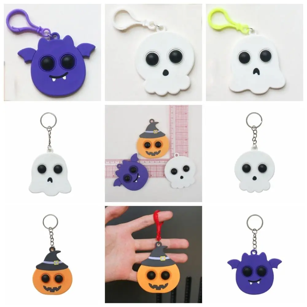 4Pack Kawaii Pop Halloween Pumpkin Skeleton Mini Keychain Sensory Fidget Toys Simple Dimple Key Ring Easter Party Favors Gifts