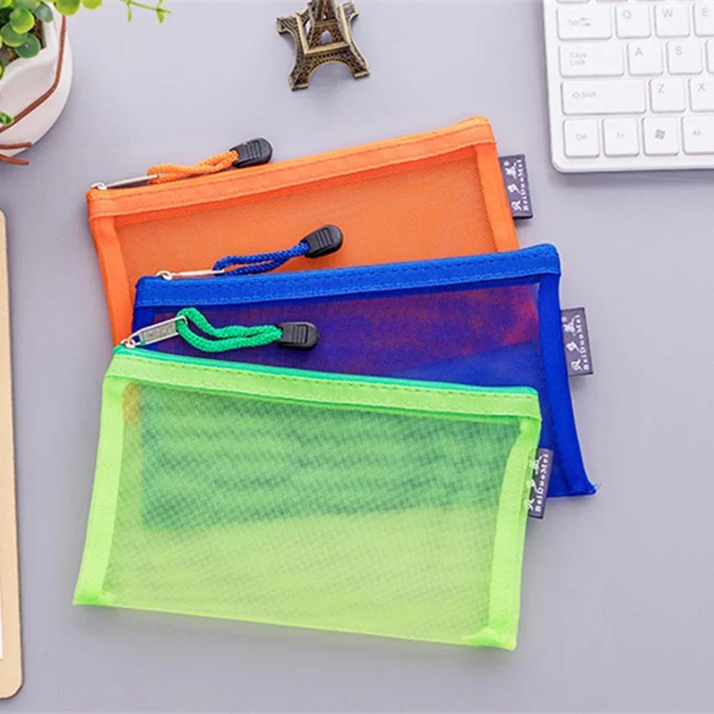 High Quality Transparent Grid Zipper Pen Bag Pencil Case Storage Package for Girls Korean Stationery School Supplies Student