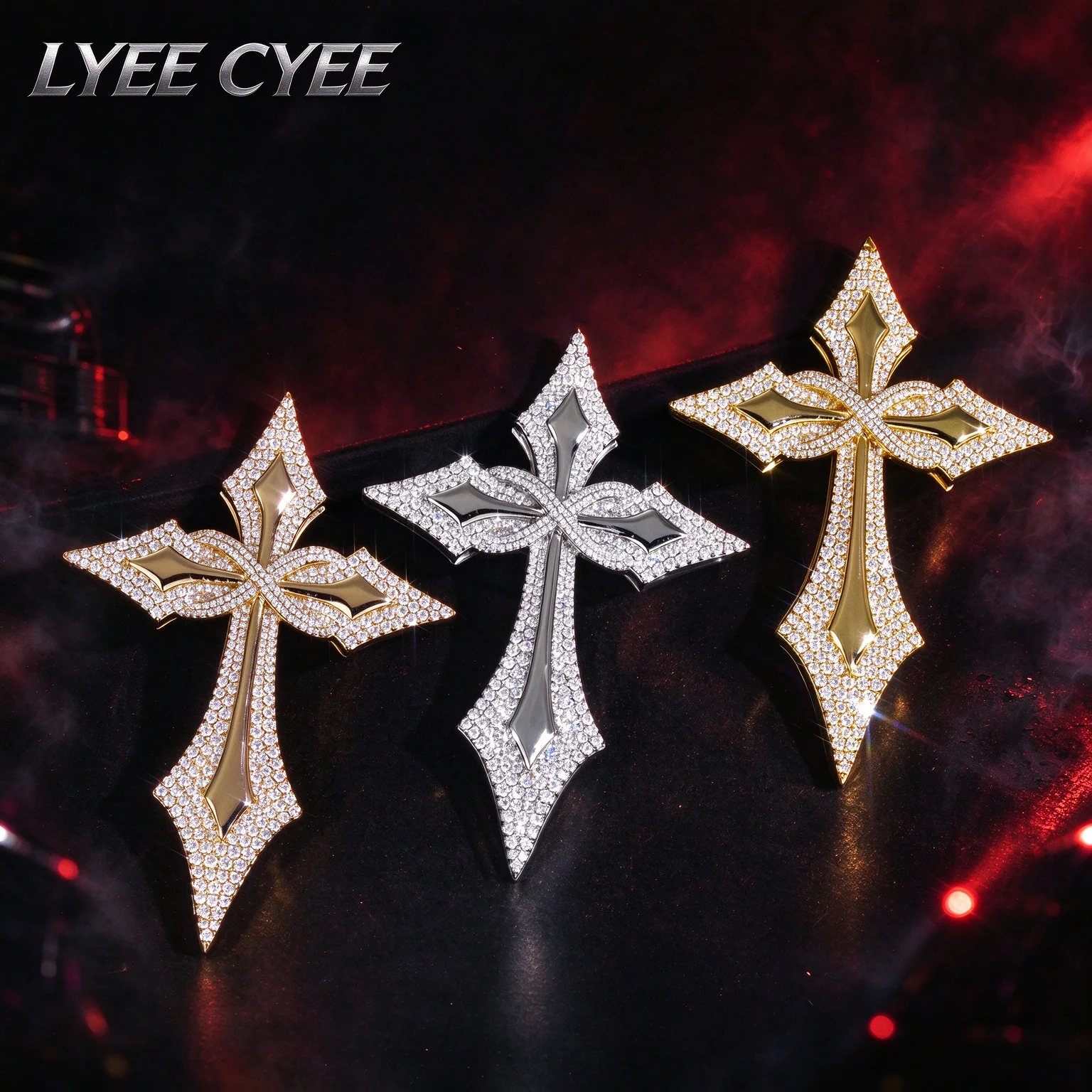Iced Out Gothic Sharp Cross Pendant Hip Hop Punk Full Paved Religion Charm Necklace Fine Jewelry Gift For Rapper Men Boy Friends