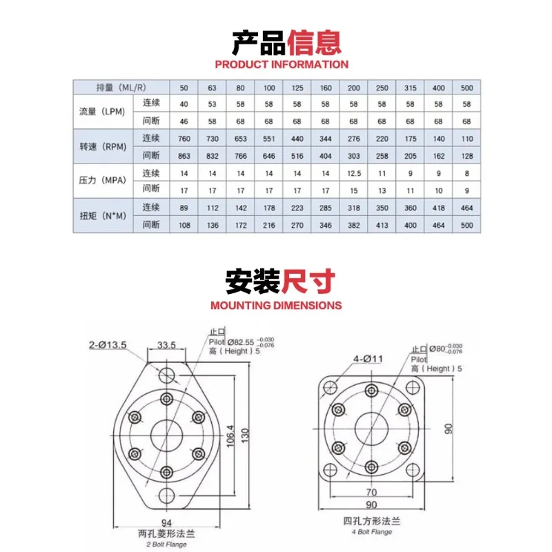 Hydraulic cycloidal motor BMR-50 80 100 125 160 200 250 315 400 500 oil motor