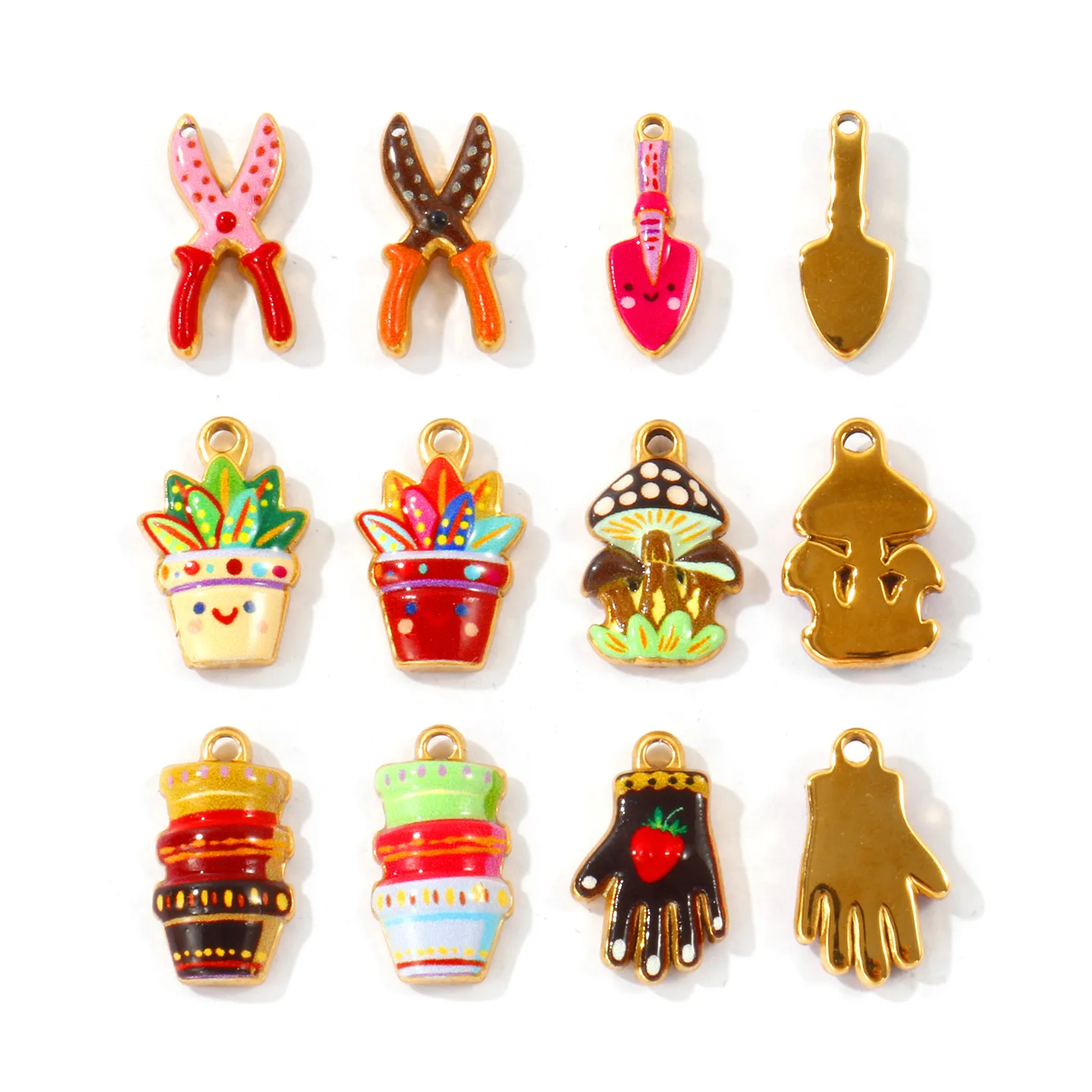 2 Stück Handschuhe, Scheren, Schaufeln, Pilze, Charms, 304 Edelstahl, 18K vergoldet, bedruckte Anhänger, DIY Halskettenherstellung, Großhandel – Detail 2