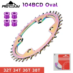 MOTSUV Narrow Wide 104BCD Colorful 32T 34T 36T 38T Oval Crankset,Rainbow Chainwheel,Bicycle Chainring MTB Mountain Bike
