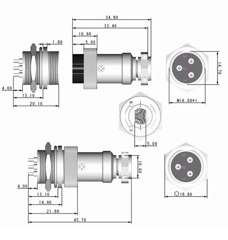 HJW 1set GX16 2/3/4/5/6/7/8/9/10 Pin Male & Female 16mm L70-78 Circular Aviation Socket Plug Wire Panel Connector for diy