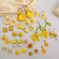 2024 New Arrival Yellow Collection Square Smile Flower Long Tassel Women Dangle Earrings Fashion Jewelry Gift