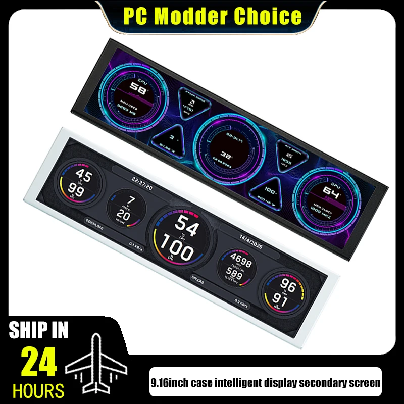 

9.16 Inch IPS Type-C Secondary Screen USB-C Interface Computer Monitoring CPU GPU RAM Dislpay Smart Screen, No Need AIDA64