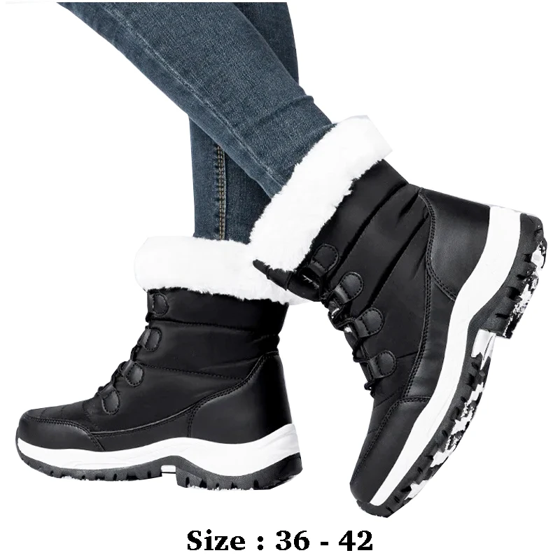 

High quality ankle length warterproof women snow boots cotton new 2025 winter outdoor fur lining warm walking shoe white pink