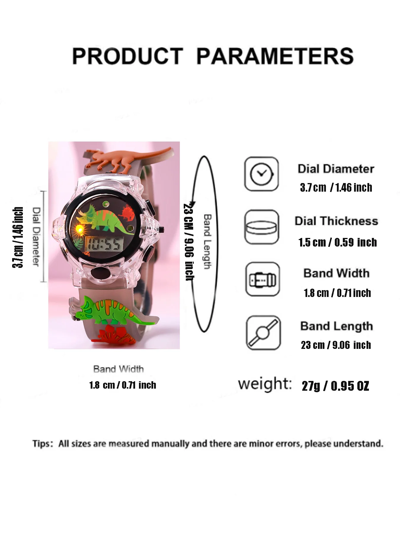 Милые и модные светящиеся часы с мультяшным динозавром и силиконовым ремешком, детские цифровые часы, подходят для детского повседневного использования.